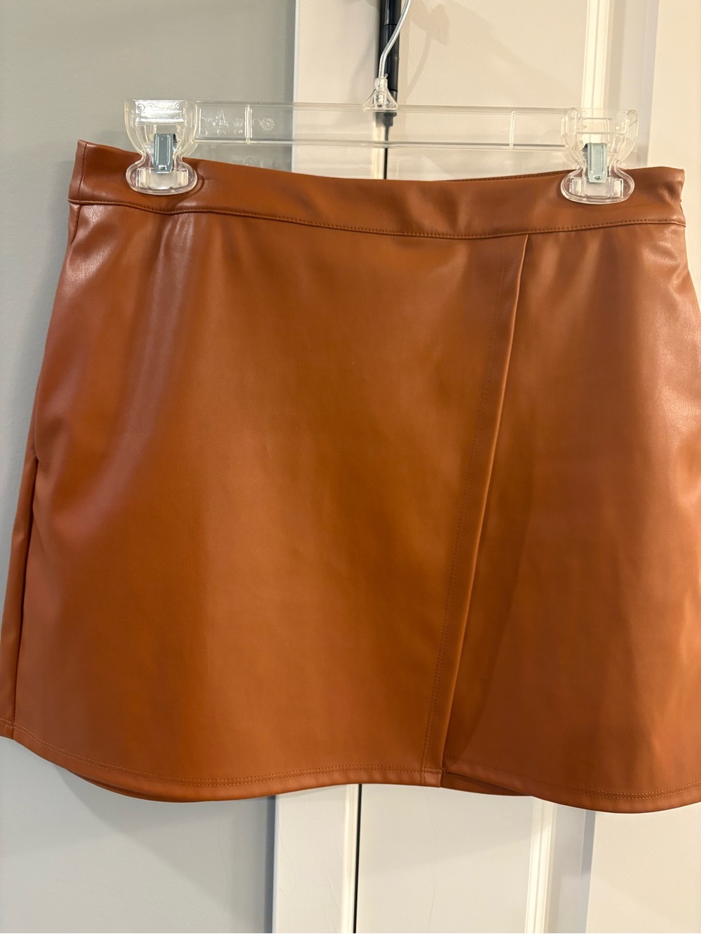 Faux Leather Mini Skirt - camel.